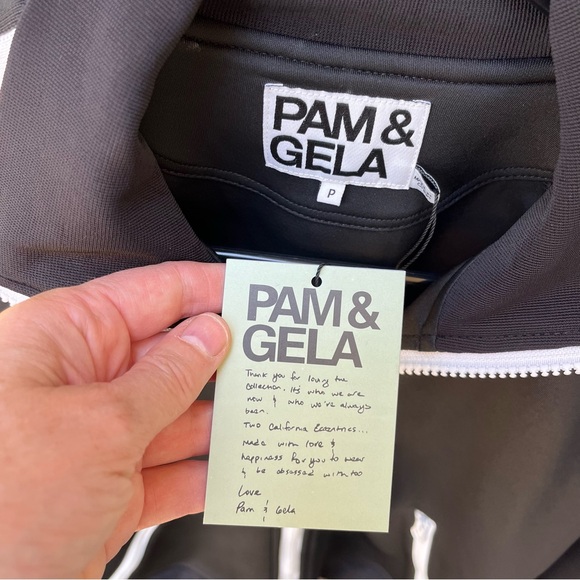 Pam & Gela Wm’s Sequined Stripe Zip Track Jacket In Black NWT Sz 0/XS - Picture 10 of 14